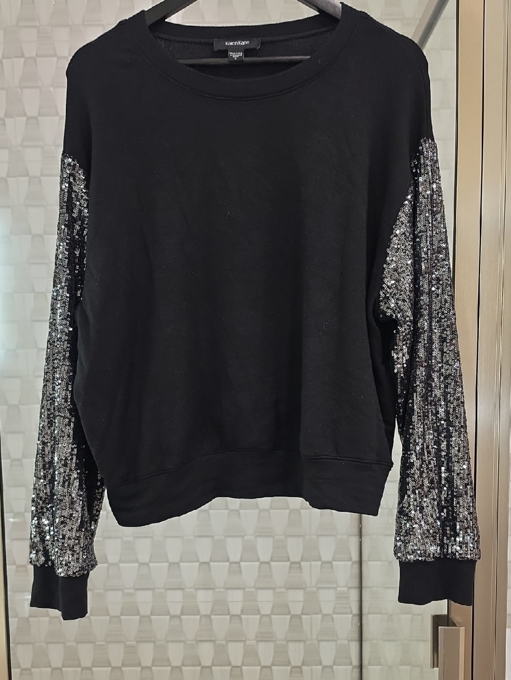 Karen Kane Black Sweatshirt with Silver Sequin Sleeves